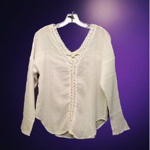 Lovestitch Women's L/S White Crocheted  neck Top